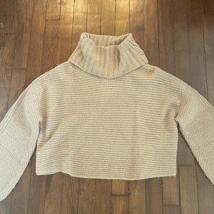 Elan Brown/Tan Cropped Turtleneck Sweater with Open Back Size S